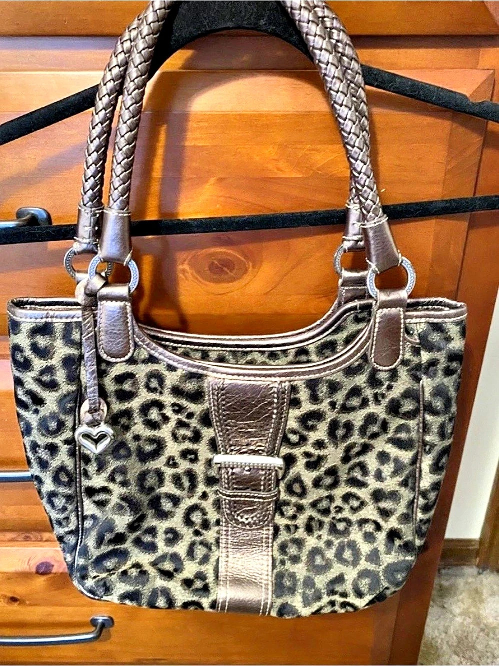 Brighton Leopard Animal Print Canvas Tote in Brown & Black EUC